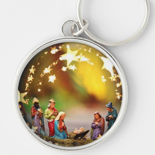 Nativiteitsscène Wieg Maagd Mary Baby Jesus Stars Sleutelhanger (Voorkant)