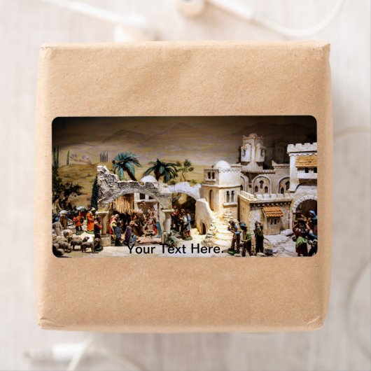 Nativiteitsscènedecoratie voor kerst etiket (Insitu)