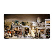 Nativiteitsscènedecoratie voor kerst etiket (Voorkant)