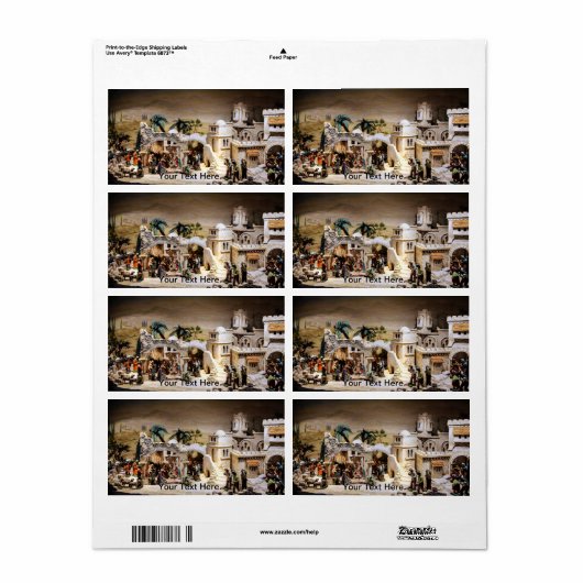 Nativiteitsscènedecoratie voor kerst etiket (Full Sheet)