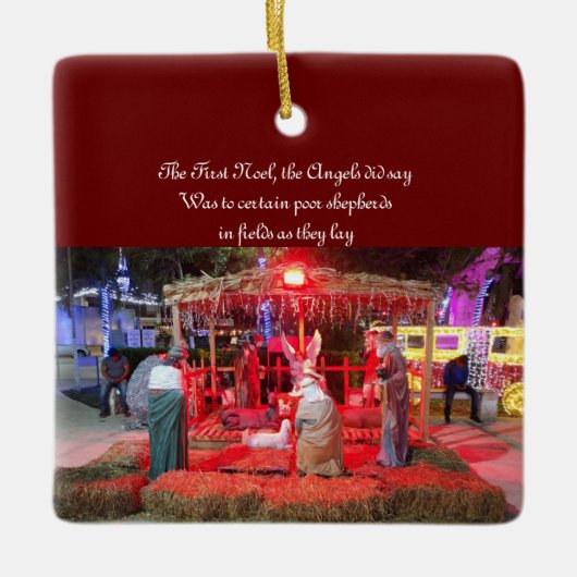 nativiteitsscènefunctie. jongens op mobiele telefo keramisch ornament (Voorkant)