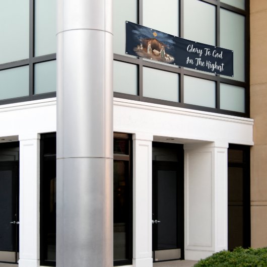 Nativiteitsverhaal voor de godkerst-Christelijke k Spandoek (Buitenkant Gebouw)