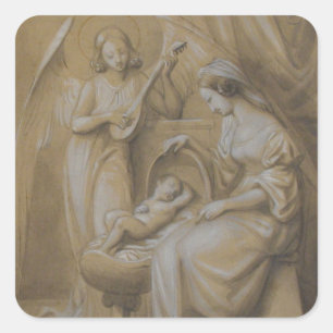 NativiteitsVirgin Mary Baby Jesus Music Angel Vierkante Sticker