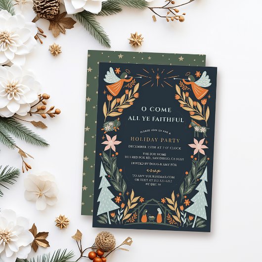 Nativity Angels Navy Blue Christmas Holiday Party Kaart