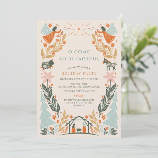 Nativity Angels Religieus Kerstfeest Kaart (Staand voorkant)