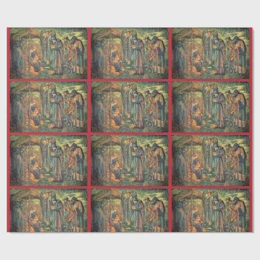 Nativity Baby Jesus Angel 3 Kings Detailed Image Cadeaupapier (Vlak)