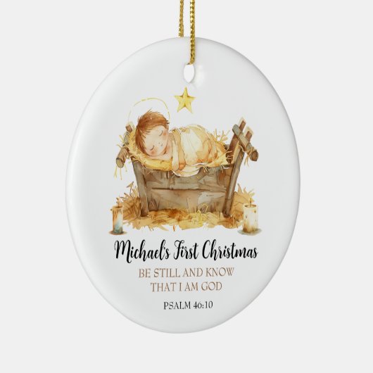 Nativity Bible Verse Baby's First Christmas Keramisch Ornament (Rechts)