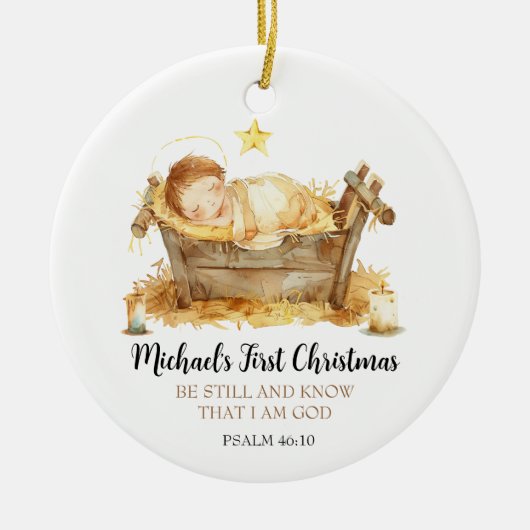 Nativity Bible Verse Baby's First Christmas Keramisch Ornament (Voorkant)