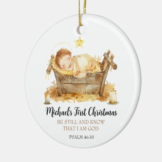 Nativity Bible Verse Baby's First Christmas Keramisch Ornament (Links)