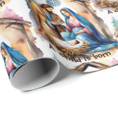 Nativity Christmas Baby Jesus, A Child Is Born Cadeaupapier (Rol Hoek)