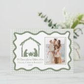 Nativity Christmas Greeting, Holiday Family Photo Feestdagenkaart (Staand voorkant)