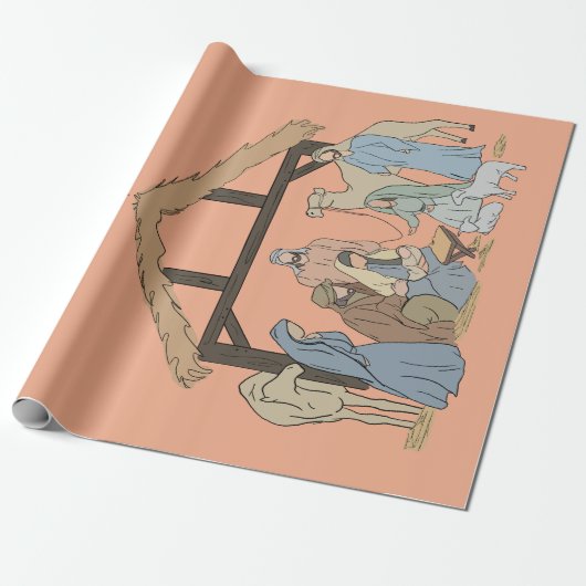 NATIVITY CHRISTMAS WRAPPING PAPER  CADEAUPAPIER (Uitgerold)