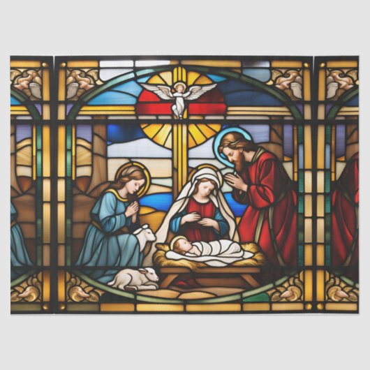 Nativity Faux Glas in lood voor Decoupage Craft Ti Tissuepapier (Voorkant)