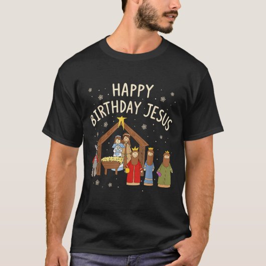 Nativity Happy Birthday Jesus Christmas Christian  T-shirt (Voorkant)