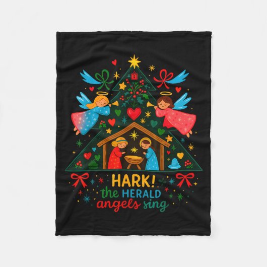 Nativity Hark The Herald Angels Sing Cute Christma Fleece Deken (Voorkant)
