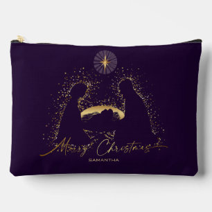 Nativity Manger Christmas Paarse Gold Custom Name Etui