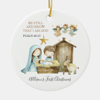 Nativity Manger Scene Bible Verse First Christmas Keramisch Ornament