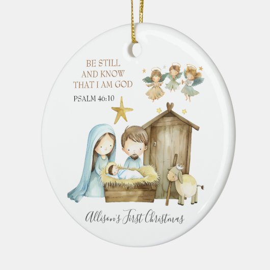Nativity Manger Scene Bible Verse First Christmas Keramisch Ornament (Links)
