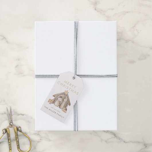 Nativity Neutral Minimalistisch Modern Gift Label Cadeaulabel (Met Touw)