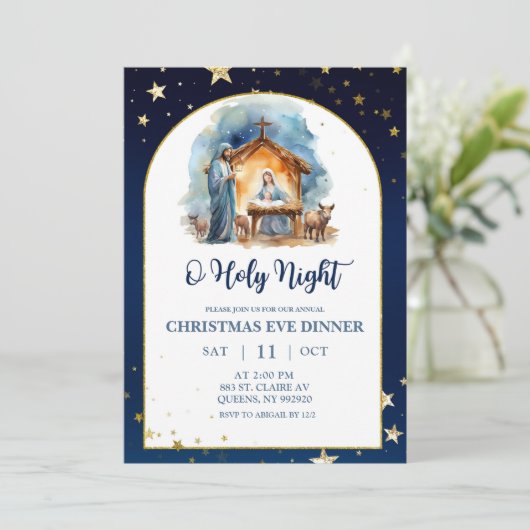 Nativity O holy night christmas eve dinner Kaart (Staand voorkant)