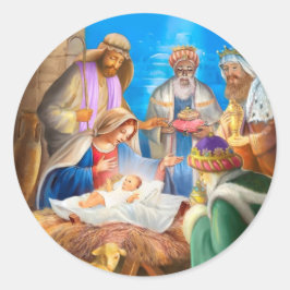 Nativity of Jesus x-mas image for christmas cards Ronde Sticker