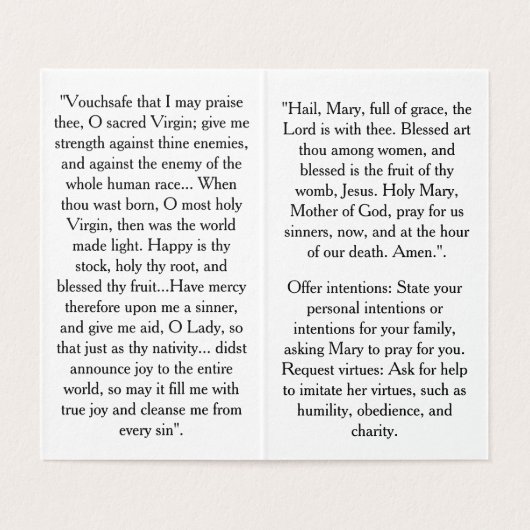 Nativity of the Blessed Virgin Mary Prayer Card Kaart (Binnenkant ongevouwen)
