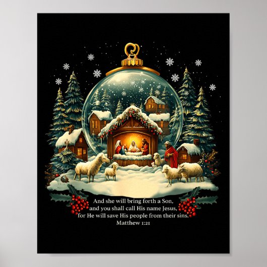Nativity Ornament Christmas Scene Matthew 1_21  Poster (Voorkant)