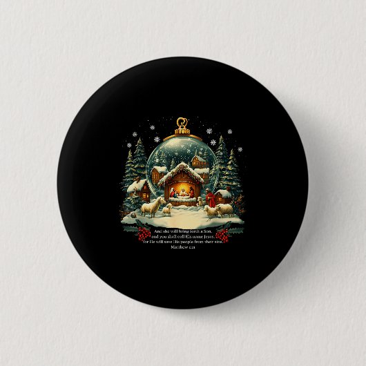 Nativity Ornament Christmas Scene Matthew 1_21 Ronde Button 5,7 Cm (Voorkant)