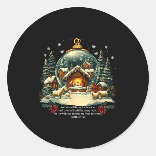 Nativity Ornament Christmas Scene Matthew 1_21 Ronde Sticker (Voorkant)