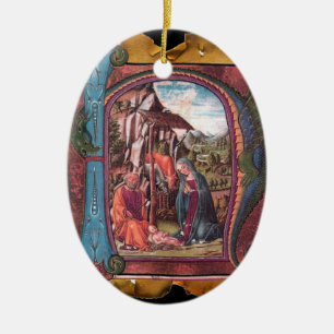 NATIVITY PARCHMENT Blue Gemstone Monogram Keramisch Ornament