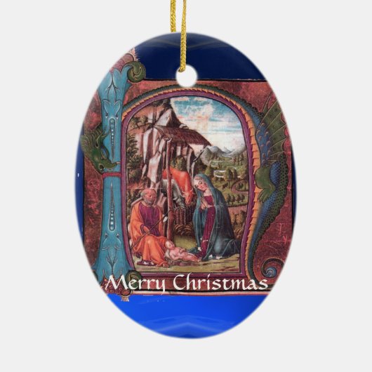 NATIVITY PARCHMENT Blue Gemstone Monogram Keramisch Ornament (Achterkant)