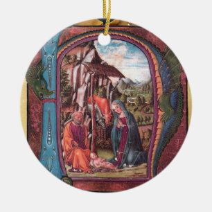 NATIVITY PARCHMENT Blue Gemstone Monogram Keramisch Ornament
