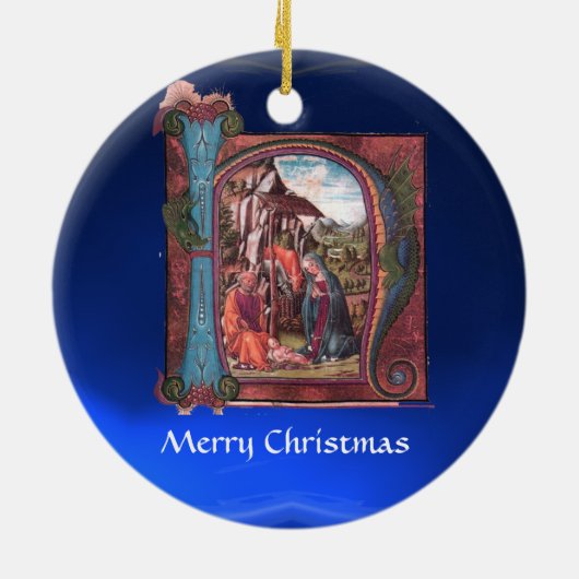 NATIVITY PARCHMENT Blue Gemstone Monogram Keramisch Ornament (Achterkant)