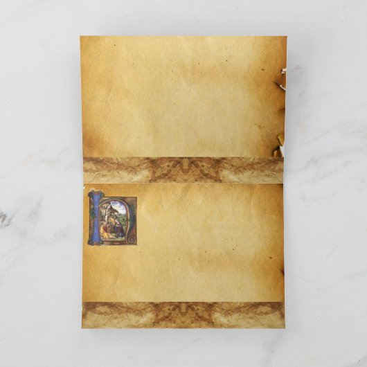 NATIVITY PARCHMENT Green Emerald Monogram Feestdagen Kaart (Binnen)