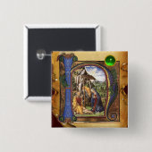 NATIVITY PARCHMENT Green Emerald Monogram Vierkante Button 5,1 Cm (Voorkant /achterkant)