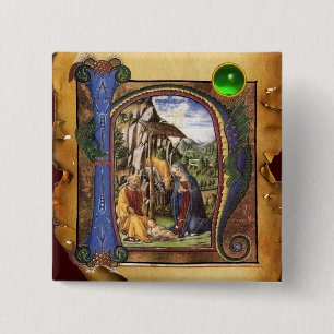 NATIVITY PARCHMENT Green Emerald Monogram Vierkante Button 5,1 Cm