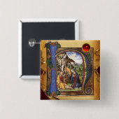 NATIVITY PARCHMENT Red Ruby Monogram Vierkante Button 5,1 Cm (Voorkant /achterkant)
