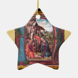 NATIVITY PARCHMENT STAR Blue Gemstone Monogram Keramisch Ornament