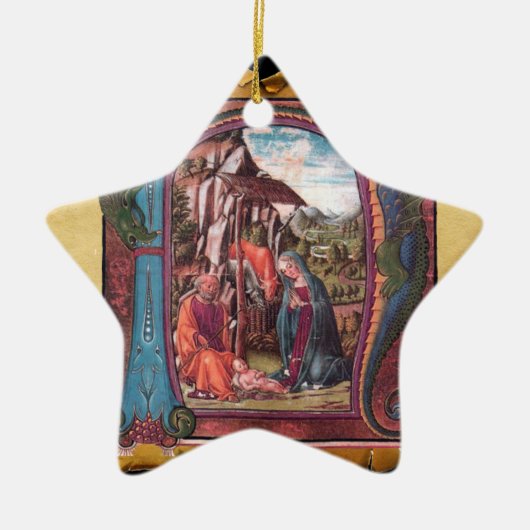NATIVITY PARCHMENT STAR Blue Gemstone Monogram Keramisch Ornament (Voorkant)