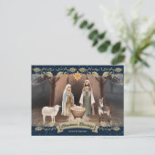 Nativity Scene Blue Christian Christmas Feestdagenkaart (Staand voorkant)