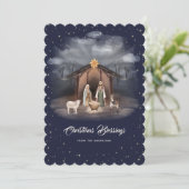 Nativity Scene Blue Christmas Blessings Christian Feestdagenkaart (Staand voorkant)