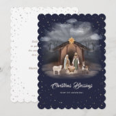 Nativity Scene Blue Christmas Blessings Christian Feestdagenkaart (Voorkant / Achterkant)