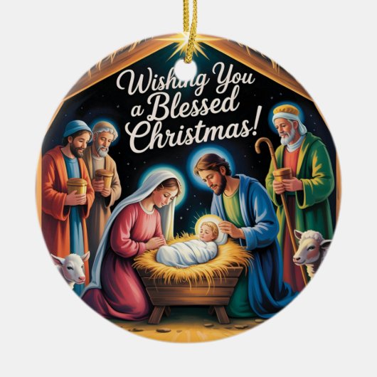Nativity Scene Christmas Greeting Keramisch Ornament (Voorkant)