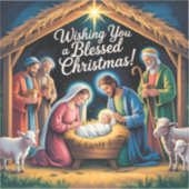 Nativity Scene Christmas Greeting Sticker (Voorkant)