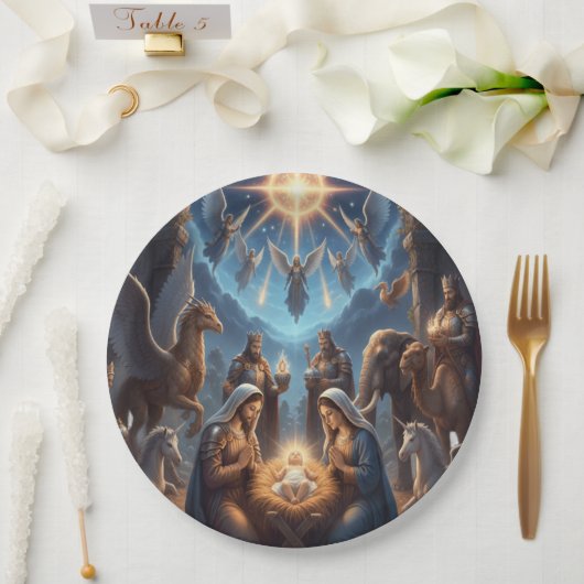 Nativity Scene Christmas Plate – Holy Night Décor Papieren Bordje (Huwelijk)