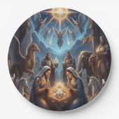 Nativity Scene Christmas Plate – Holy Night Décor Papieren Bordje (Voorkant)