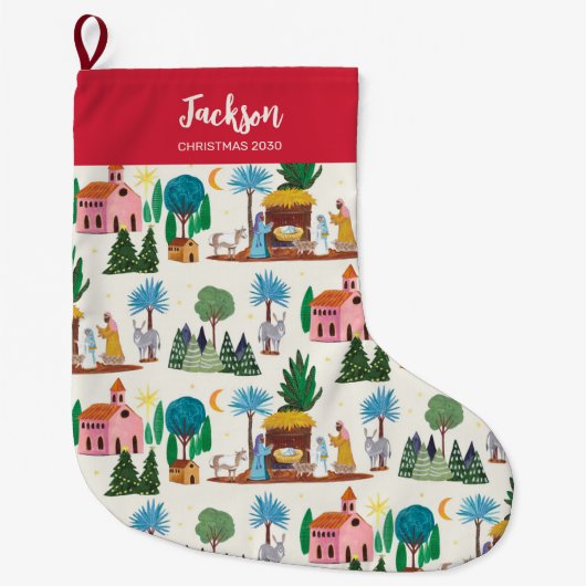 Nativity Scene Ecru Hand drawn Christmas Grote Kerstsok (Voorkant)