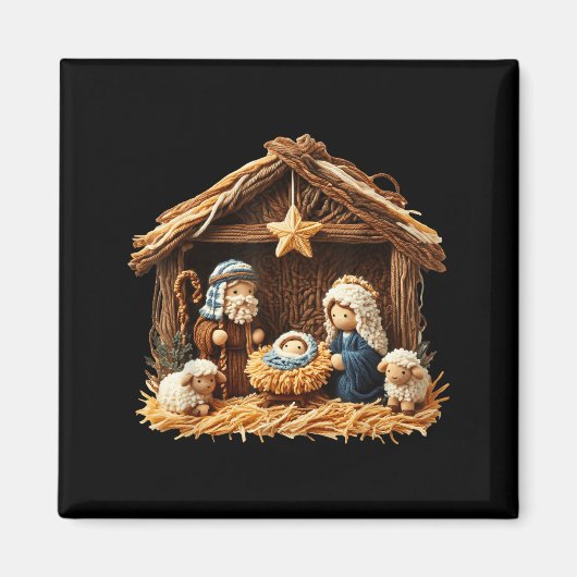 Nativity Scene Faux Yarn Crochet Jesus Christmas R Magneet (Voorkant)