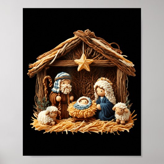 Nativity Scene Faux Yarn Crochet Jesus Christmas R Poster (Voorkant)