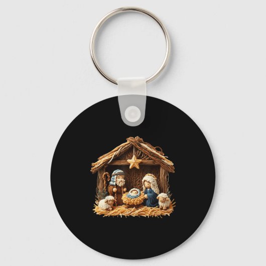 Nativity Scene Faux Yarn Crochet Jesus Christmas R Sleutelhanger (Voorkant)